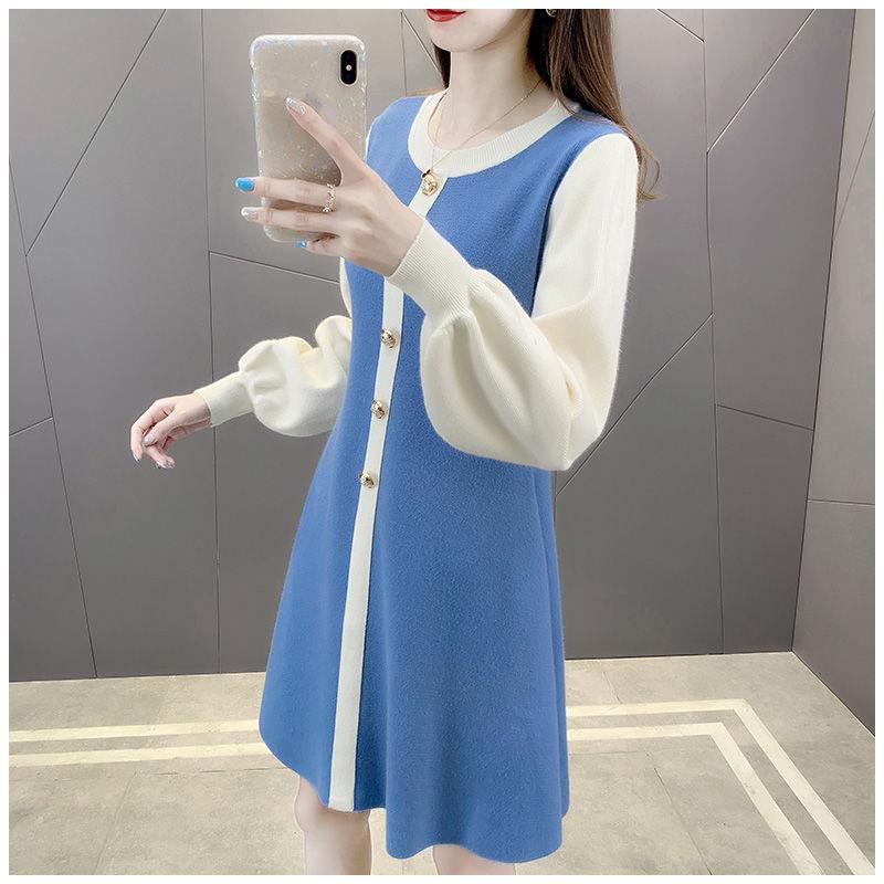 Autumn Lantern sleeve Casual Coat Mid-length Loose Thick Sweater Round Neck Long-sleeved Top