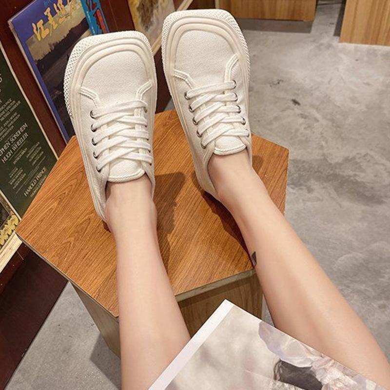 Canvas Shoes Female Students Korean Version of Mango Head Spring Leopard Print Flat Bottom All-match Casual Shoes White Shoes