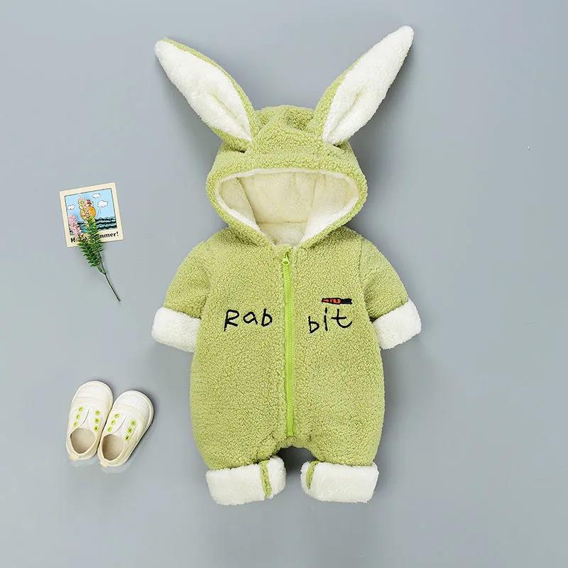 Rabbit Autumn and Winter Baby One-piece Travel Clothes Out Holding Clothes Plush Winter Baby Clothes Neonatal Winter Thickening