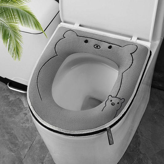 Household Toilet Seat Cushion Zipper Soft Skin-friendly Four Seasons Universal Waterproof Toilet Seat Cartoon Cute Toilet Cover Thick and Washable