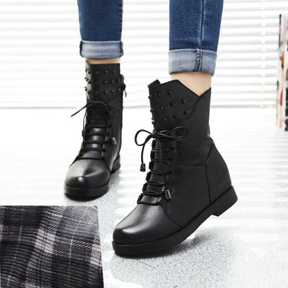 Genuine Leather Ankle Boots for Women Lace Up Platform Boots Women Winter Warm Plush Women Boots