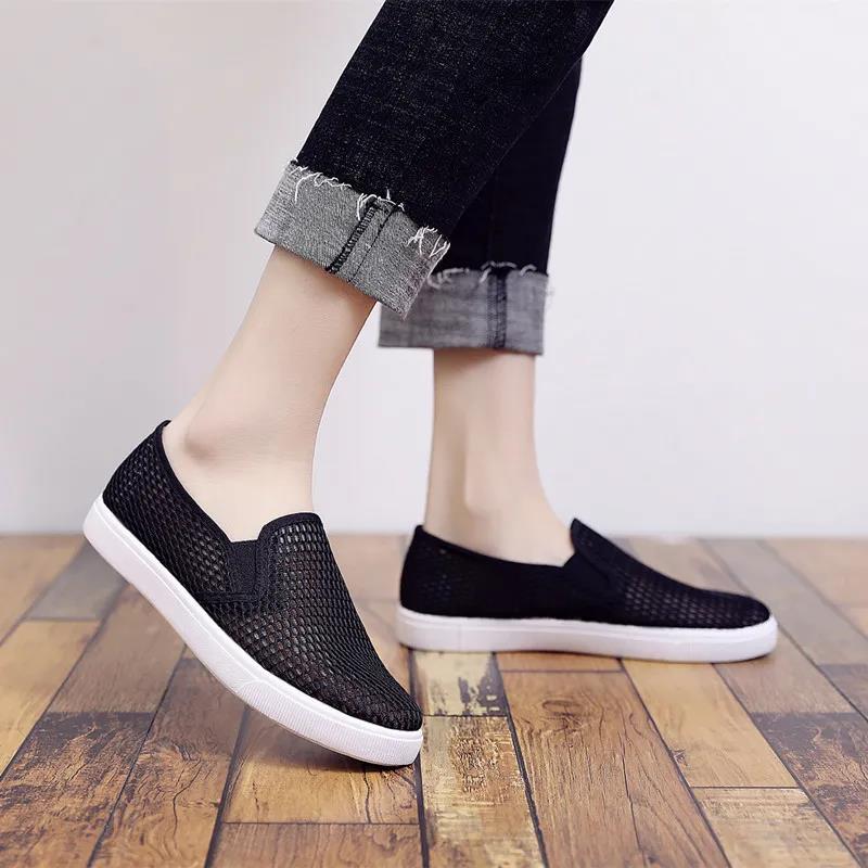 Summer Mesh Breathable White Shoes Female One-foot Flat-soled Student Net Shoes Sports and Leisure Korean Sneakers Old Beijing Women's Shoes