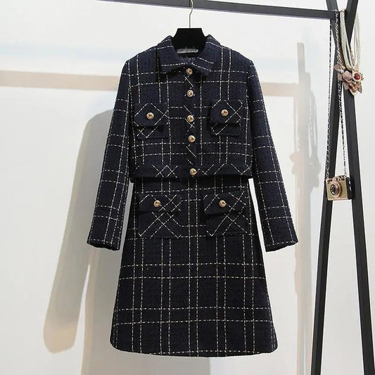 Fragrant Wind Jacket Skirt Suit Skirt Female Ladies Temperament Dress Two-piece Plaid Pattern Temperament Suit Elegant and Comfortable