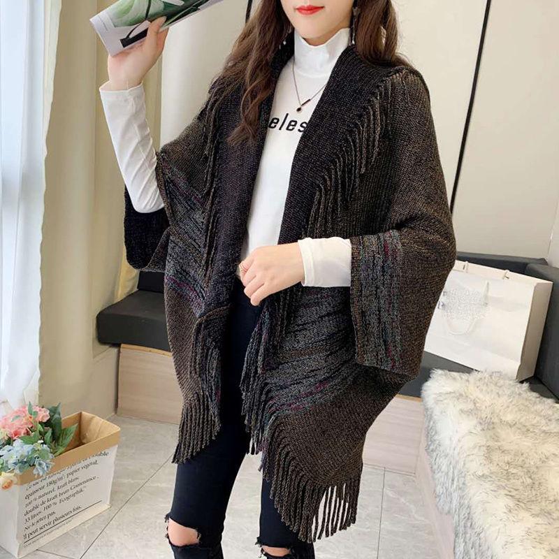 Cardigan Shawl Women's Loose-fitting Look Thin Temperament Knit Top Fringed Blouse Shawl Jacket Sweater Cardigan Fringed Wild Cloak