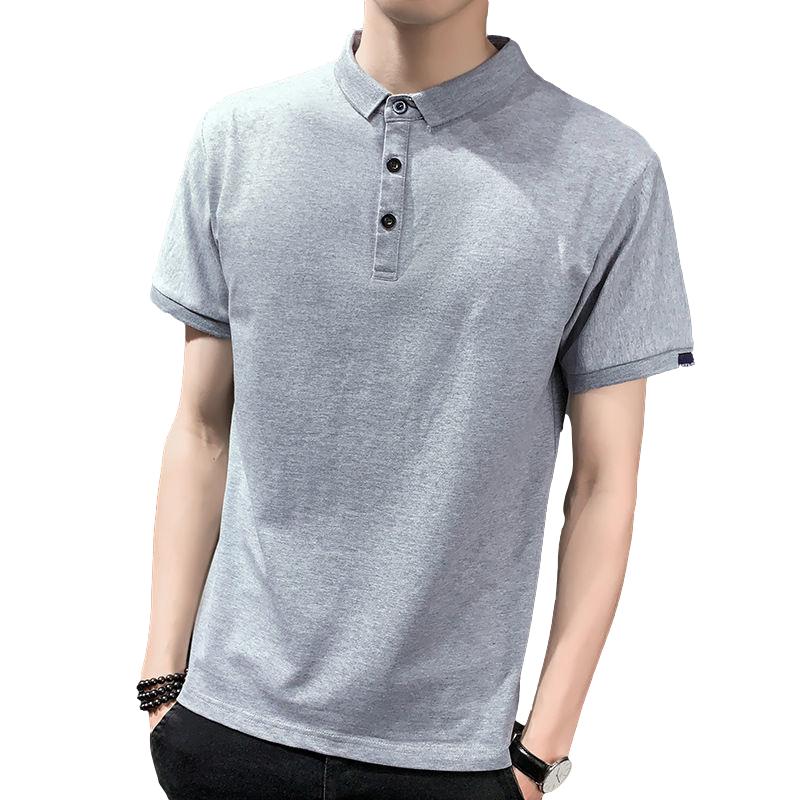 Handsome Solid Color Lapel Short-sleeved Men's  Shirt Retro All-match Casual T-shirt Breathable Paul Shirt