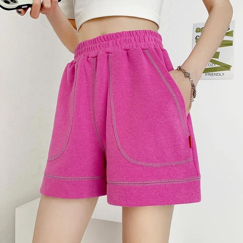 Women's Cotton Shorts Summer Casual Loose Sports Korean Students Elastic Waist A-line Wide Legs Wear Thin Ins Cute Girl Fitness Jogging Pants