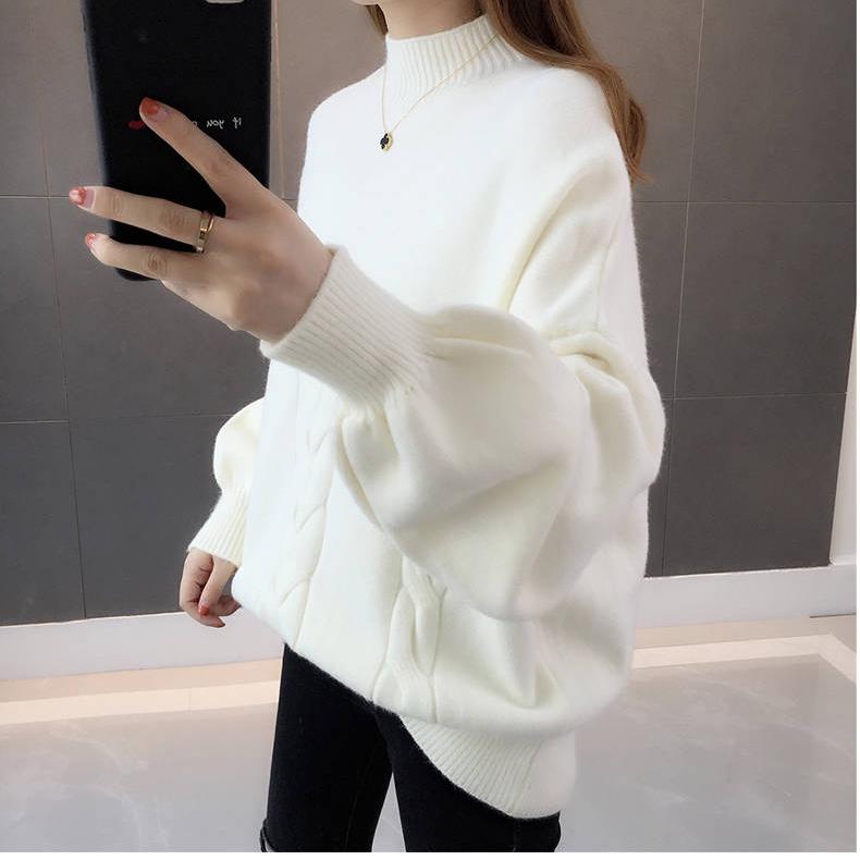 Autumn Winter Women Sweaters and Pullovers Lantern Sleeve Loose Knitted Sweaters Ladies Jumper Tops