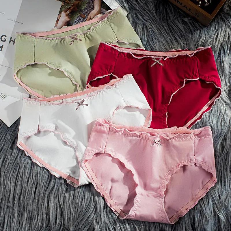 4Pcs/Set Mid Waist Breathable Seamless Cotton Underpants Women's All-match Solid Color Large Size Causal Soft Briefs