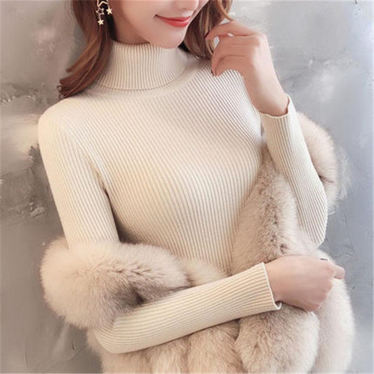 Women's Blouse Slim Short Long-sleeved Warm Thick Sweater Autumn and Winter Turtleneck Sweater