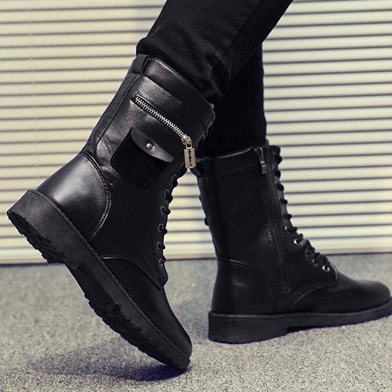 Autumn and Winter Martin Boots Men Plus Velvet Outdoor High-top Black Pu Leather Boots Vintage Work Boots