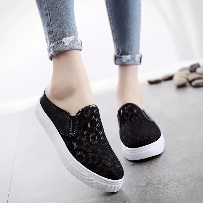 Women Summer Baotou Shoes Antiskid Soft Bottom Solid Color Shoes Outdoor Casual Mesh Patchwork Low Top Shoes