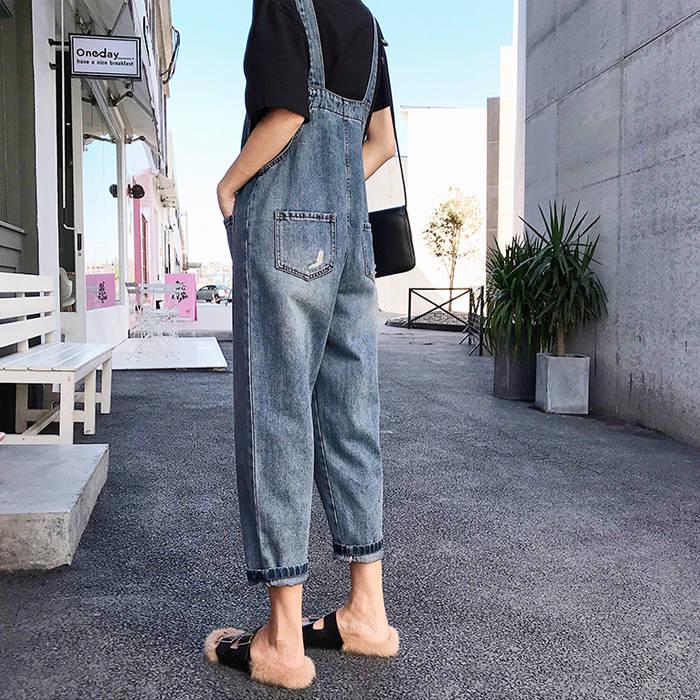 Net Red Denim Overalls Schoolgirl Loose Skinny Cropped Jumpsuit Women Trousers Different Colors