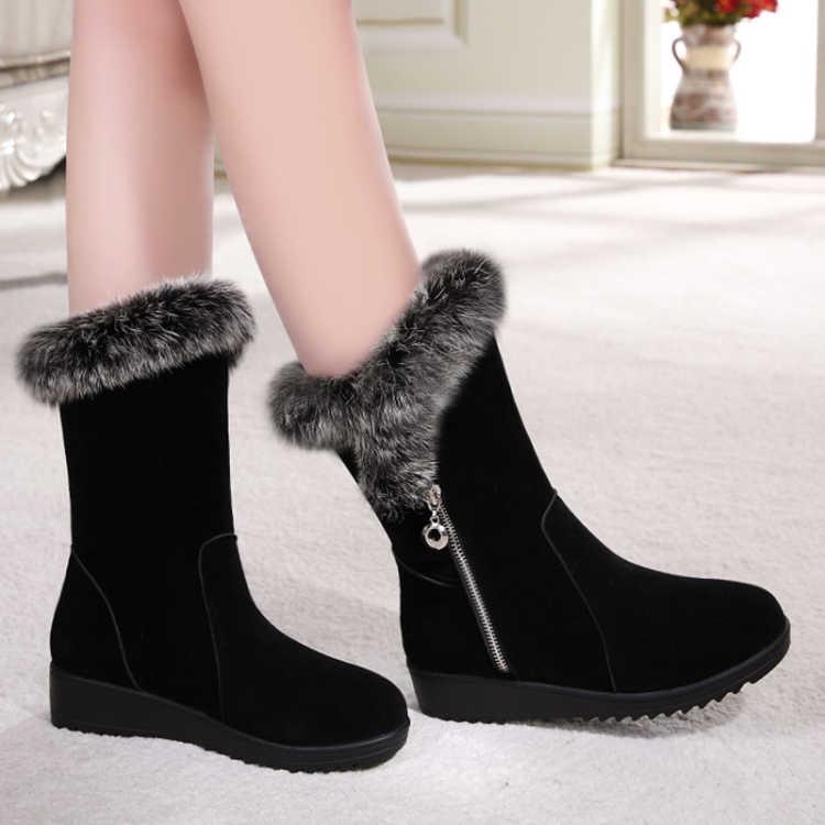 Rabbit Fur Snow Boots 2019 Women's Winter Boots Women's Round Head Thick Warm Cotton Shoes Women