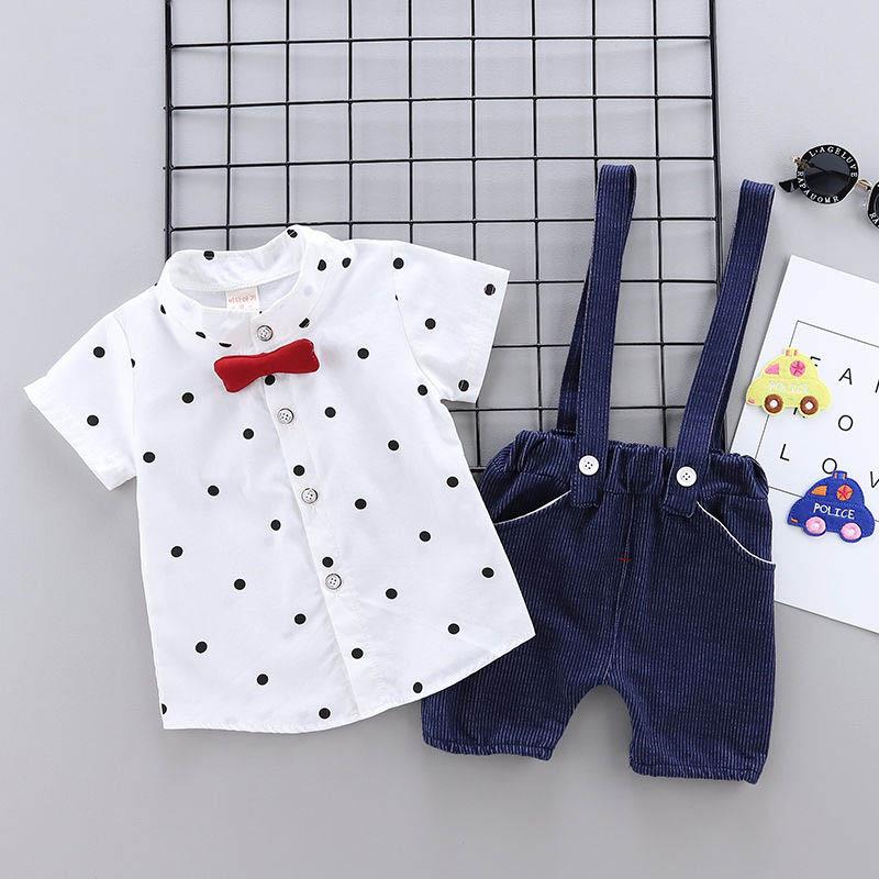 Boys and Girls Summer Suits Cute Children's Clothing Baby Short-sleeved Little Boy Clothes Overalls Plaid Pattern Summer Two-piece Suit