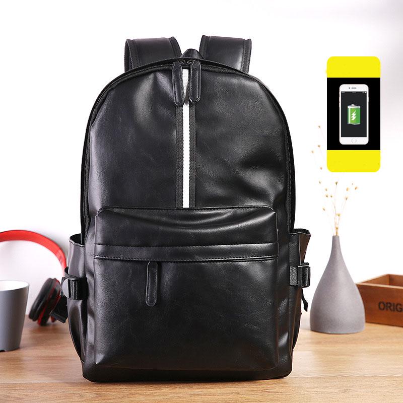 USB Backpack Men Black Striped Waterproof Outdoor Sports Travel Luggage Business Computer Bag