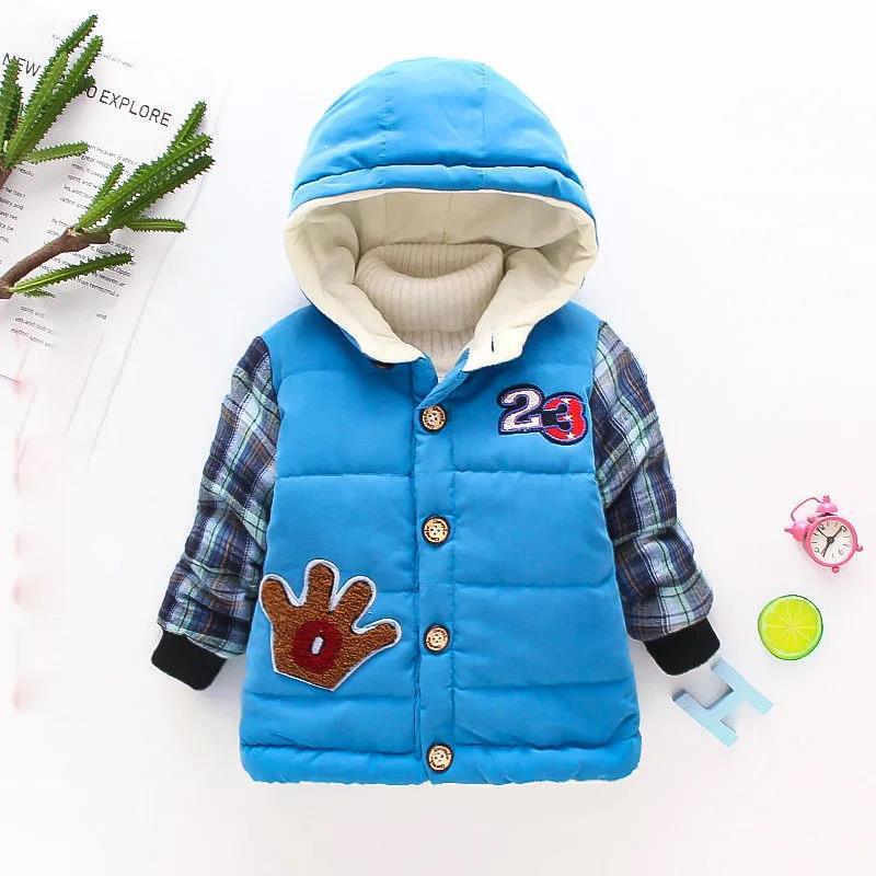 Boy's Padded Coat Baby Padded Jacket Winter Warm Coats Hooded Cartoon Bear Pattern Plus Velvet Children's Padded-jackets