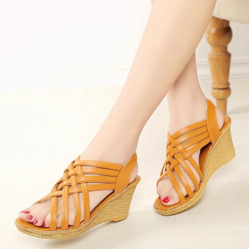 Women's Summer Wedge Sandals Platform Open Toe High Heels Thin Strap Korean Casual Shoes Knitted Roman Sandals