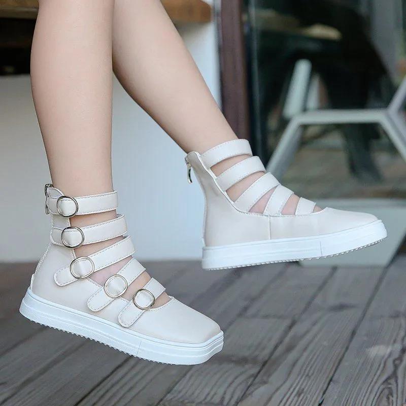 Girls' Soft Soled Shoes Solid Color Single Shoes Retro Roman Shoes Bright Leather Martin Boots Little Girl Princess Shoes