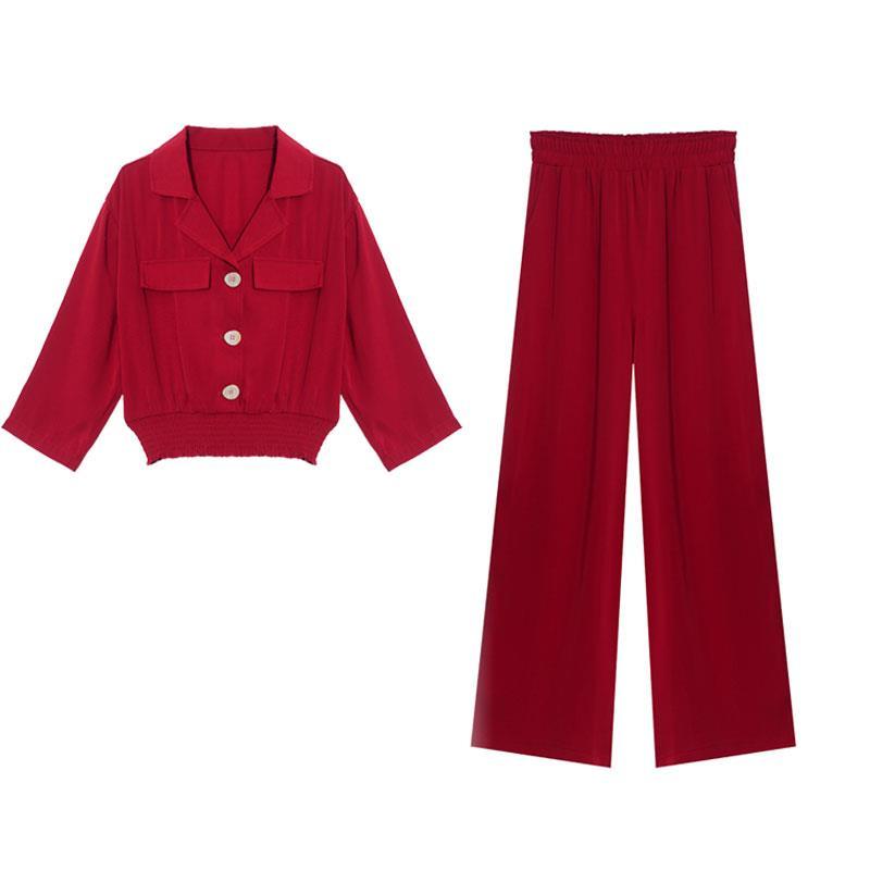 Two-piece Wide-leg Pants High-waisted Chiffon Suit Shirt High-waisted Wide-leg Pants Large Size Loose and Thin Chiffon Fabric Light and Breathable