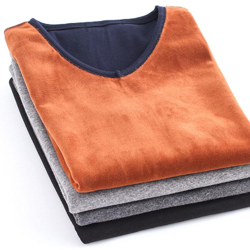 Winter Men's V-neck Warm and Comfortable Plus Velvet Thick Solid Color Underwear Single Sweater Inside