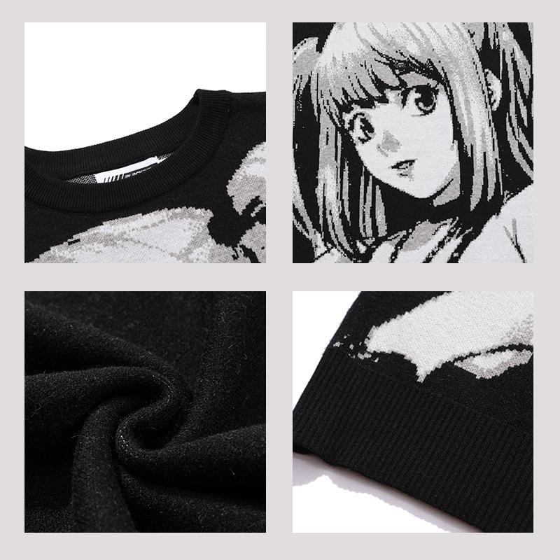 Women Hip Hop Streetwear Harajuku Sweater Vintage Retro Japanese Style Anime Girl Knitted Sweater Autumn Winter Cotton Pullover O Neck Loose Jumper