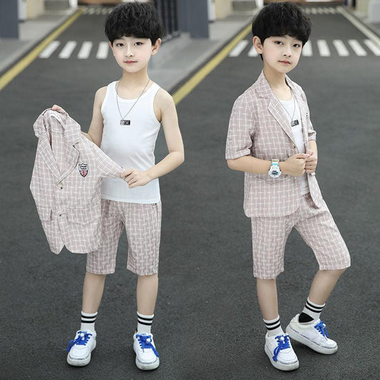 Boys' Suits Short-sleeved Spring Summer Host Catwalk Shows Children's Casual Boys Flower Girl Dresses Children's Suits Men