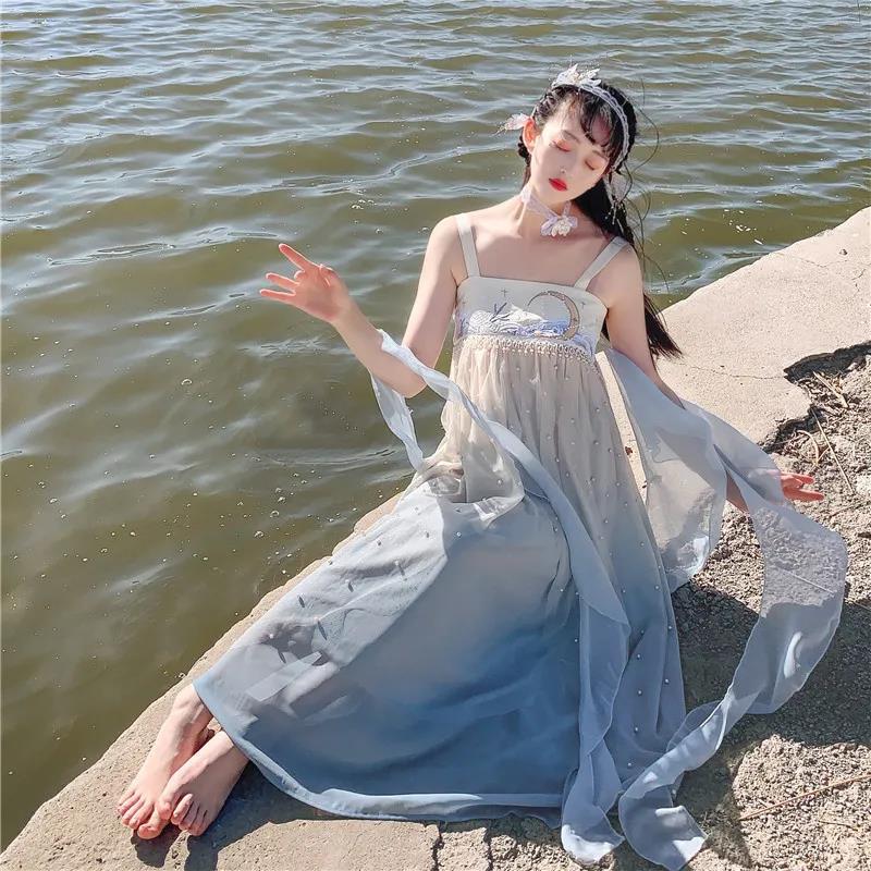 Hanfu Female Full Chest Skirt Super Fairy and Elegant Original Design Pearl Embroidery Three-piece Summer