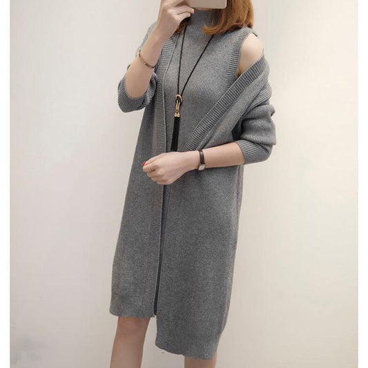 Autumn and Winter Fashion Casual Coat Loose Long-sleeved Sweater Mid-length Cardigan