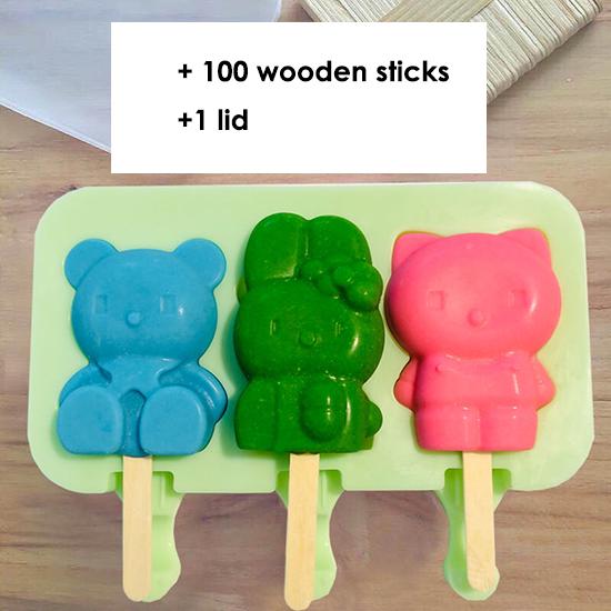 Homemade Food Grade Silicone Ice Cream Molds Ice Lolly Moulds Freezer Cartoon Ice Cream Bar Molds Maker with 100 Popsicle Sticks