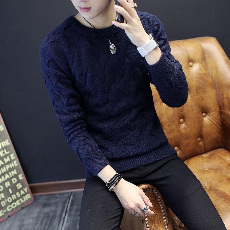 Men's Twisted Low Collar Warm Sweater Solid Color Long Sleeve Slim Top All-match Fashion Jacket