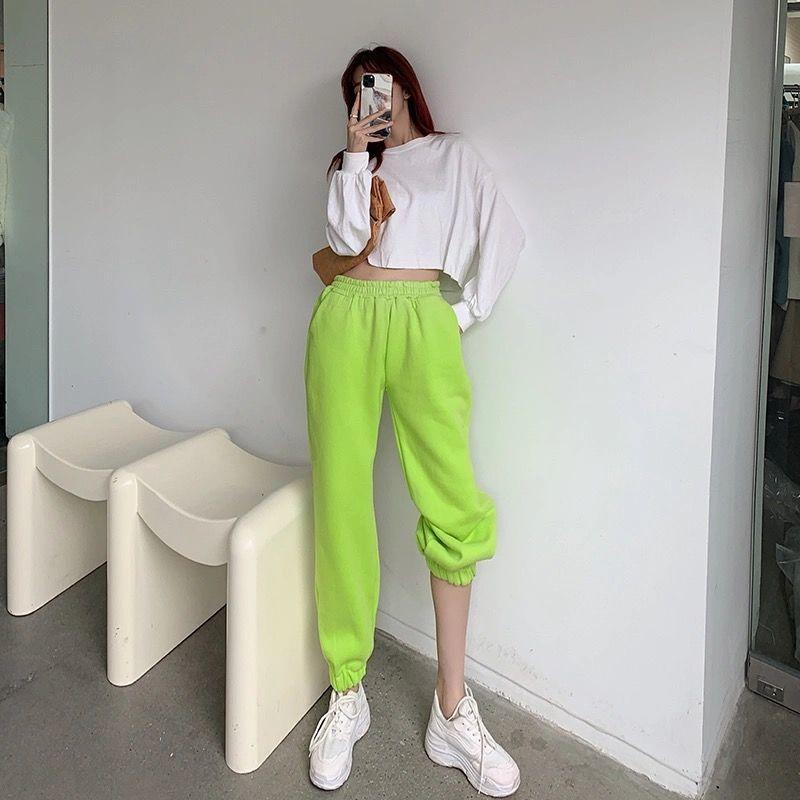 Candy-colored Thin Section Sports and Leisure Women's Summer Loose High-waisted Thin Solid Color Trousers Long Pants