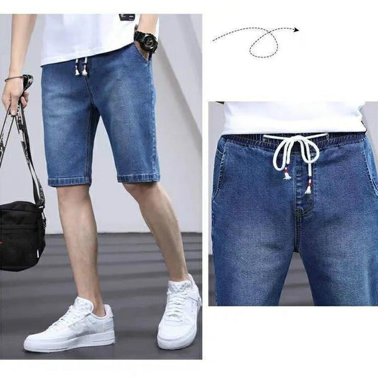 Spring and Summer Stretch Denim Shorts Men's Trend Loose Men's Elastic Waist Five-point Pants Boys Casual Pants