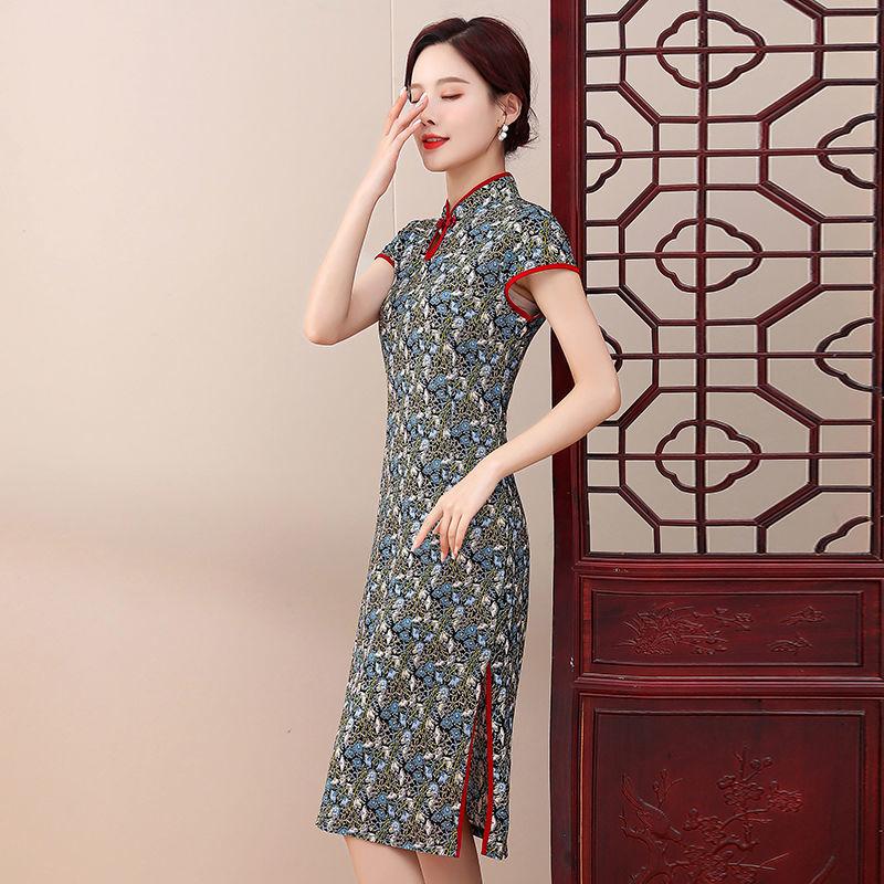 High-end Cheongsam Dress Fat Mother Covering Belly Loose Improved Version Dress Floral Ice Silk Cheongsam Women