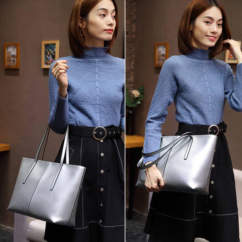 All-match Four Seasons Large-capacity Tote Bag Soft Leather Fashionable Mother Bag Korean Style Single Shoulder Bag