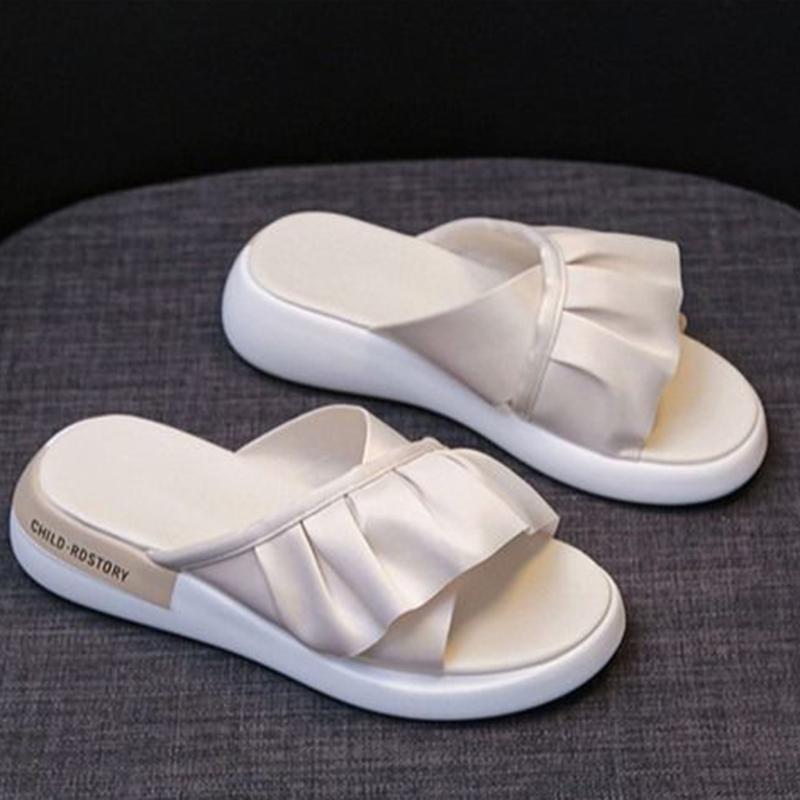 Summer Fashion Korean Version of All-match Flat Sandals Non-slip Soft Bottom Ruffled Outer Wear Simple High-top Slippers