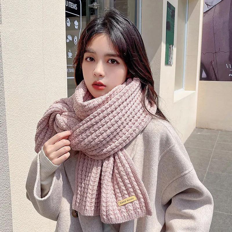 Knitted Scarf Women Winter Thicken Warm Scarves Lady Fashion Korean Soft Knit Shawl Couples Long Solid Scarf