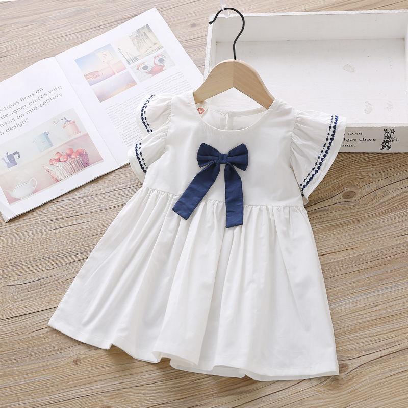 Summer Baby Girls Casual Clothes Dress Printing Short Sleeve Dress Kids Toddler Pageant Navy Dresses