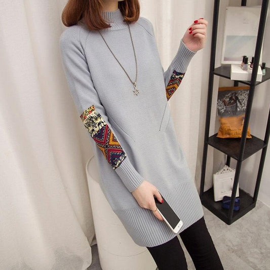 Autumn and Winter Long Sweater Pullover Loose Bottoming Shirt Half High Neck Knitted Casual Dress