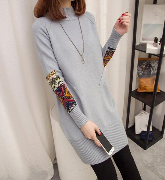 Autumn and Winter Long Sweater Pullover Loose Bottoming Shirt Half High Neck Knitted Casual Dress