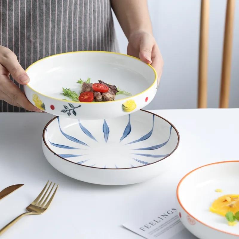 Hand-painted Deep Dish Soup Plate Underglaze Ceramic Rice Plate Household Fruit Salad Plate Simple Japanese Style