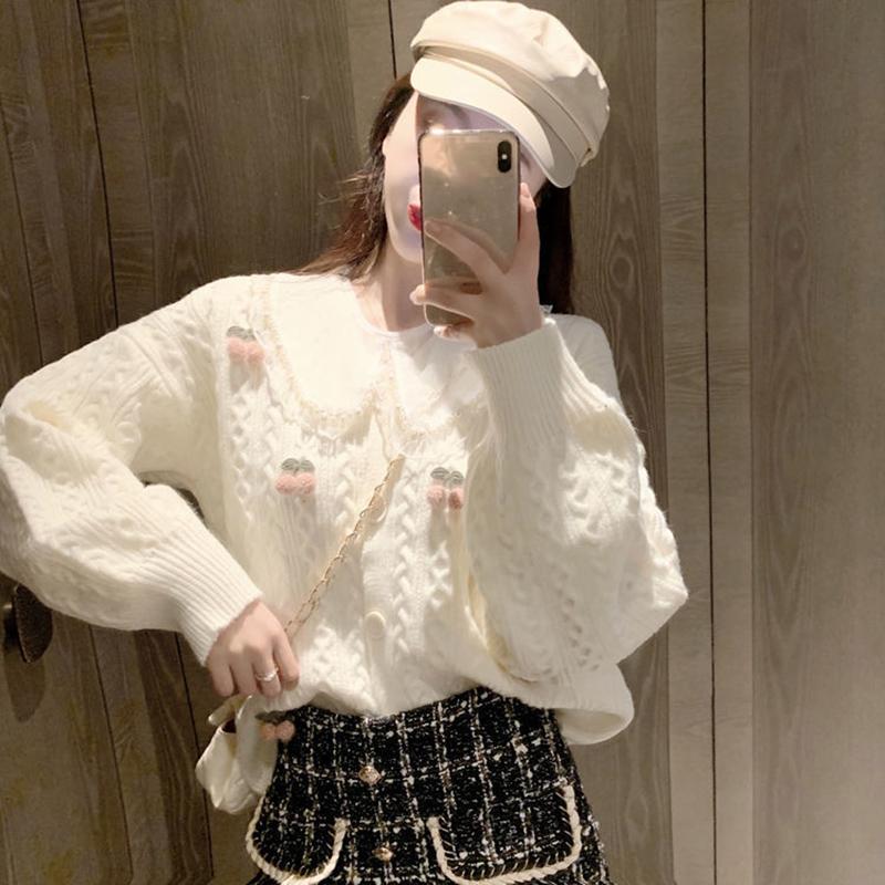 Spring  Autumn Loose Korean Short Style Knitwear Cardigan Women's Sweater Jacket Women's Long Sleeve All-match Top