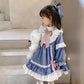 Girls Dress Lolita Children's Princess Dress Sky Blue Stitching Cute Little Girl Sweet Tutu Skirt Vintage Lace Dress