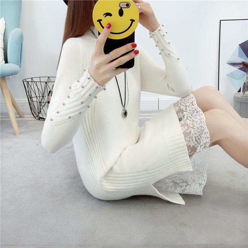 Autumn and Winter Pullover Loose Sweater Large Size Knitted Lace Jacket Fashion Simple Women's Dress