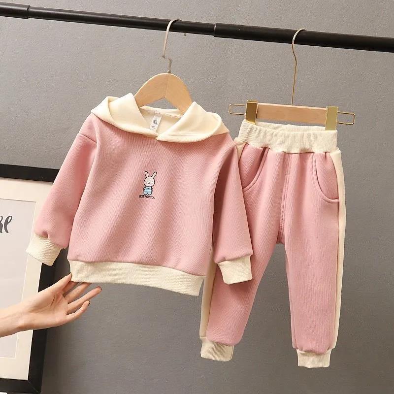 2021 Spring Fall Kids Clothes Baby Cotton Sports Hooded Sweater Shirt Pants Sets Children Kids Casual Suit