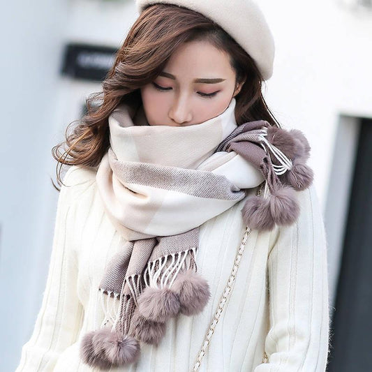 Cashmere Scarf for Women Femme Bandana Wool Women Ball Tassel Scarf for Ladies