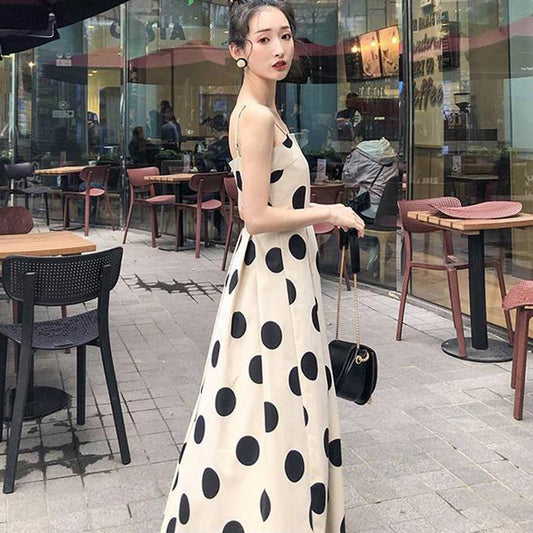 2020 Long Split Vestidos Women Straps Sleeveless Summer Sundress Polka Dot Printed Dress Female