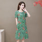 Women's Printed Mid-length Dress Casual Summer Short-sleeved O-neck Thin Cotton Dress Fat Sister Dress Loose Casual Thin Dress Light and Breathable