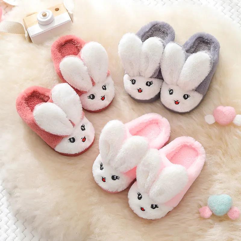 Cute Rabbit Children's Cotton Slippers Boys and Girls Home Warm Non-slip Cotton Slippers Soft Bottom Fashion Kids Cotton Slippers