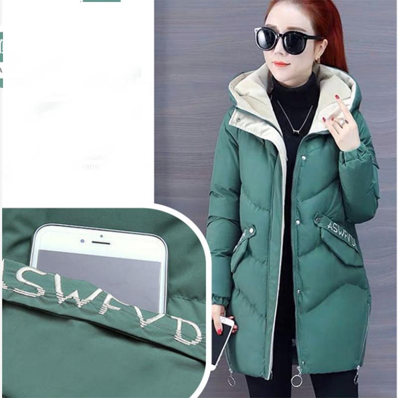 Women's Winter Korean Style Loose Quilted Jacket Women's Warm Stand-collar Down Jacket Solid Color Mid-length Down Jacket Quilted Jacket