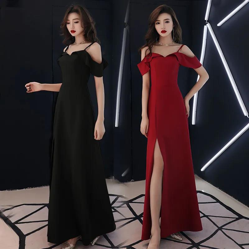 Temperament Strapless Sling Dress Female Summer Sexy Sleeveless Split Banquet Long Dress Noble Evening Dress Tide